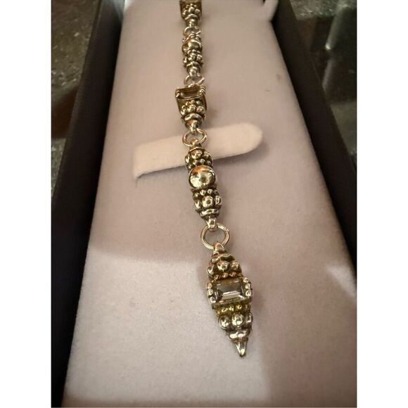 Caviar White Topaz, Sterling Silver, and 18K Gold Link Bracelet - Picture 9 of 15